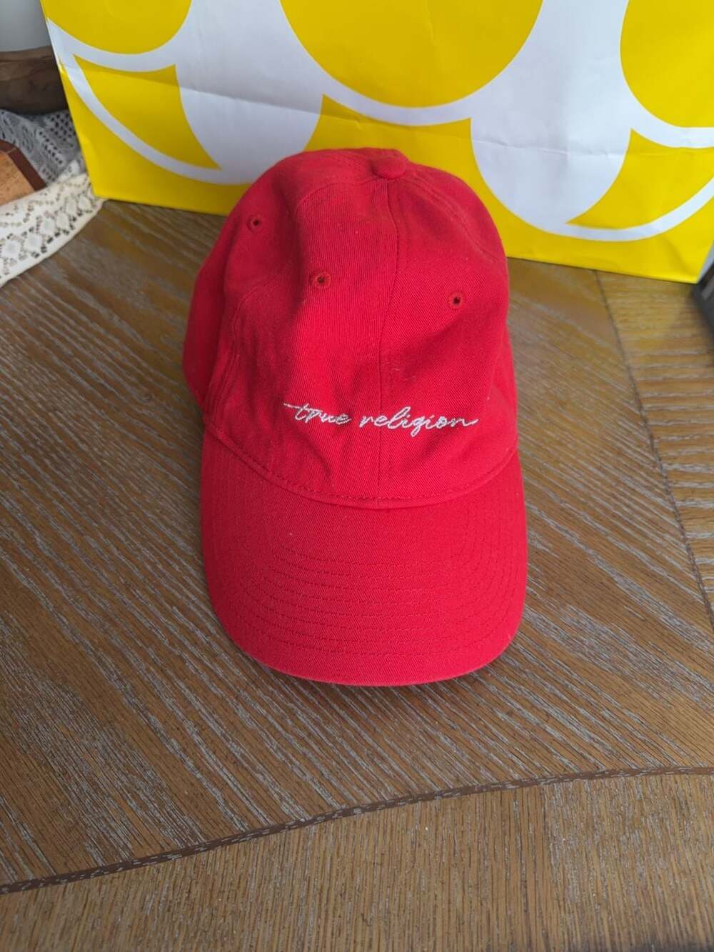 True Religion Script Logo Red Snapback Baseball Cap